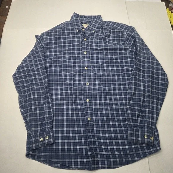 L.L. Bean Men Flannel Plaid Long Sleeve Button-Down Shirt Blue Size Medium - Picture 6 of 15